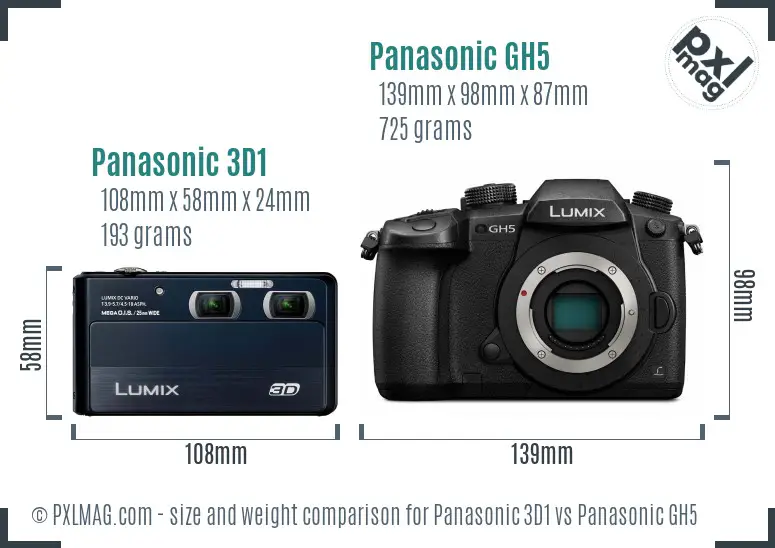 Panasonic 3D1 vs Panasonic GH5 size comparison