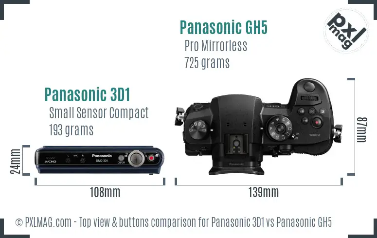 Panasonic 3D1 vs Panasonic GH5 top view buttons comparison