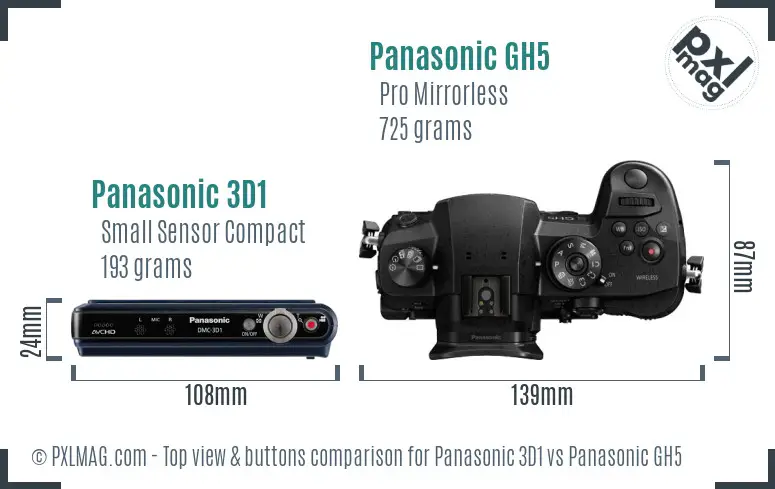 Panasonic 3D1 vs Panasonic GH5 top view buttons comparison Panasonic 3D1 vs Panasonic GH5 top view buttons comparison
