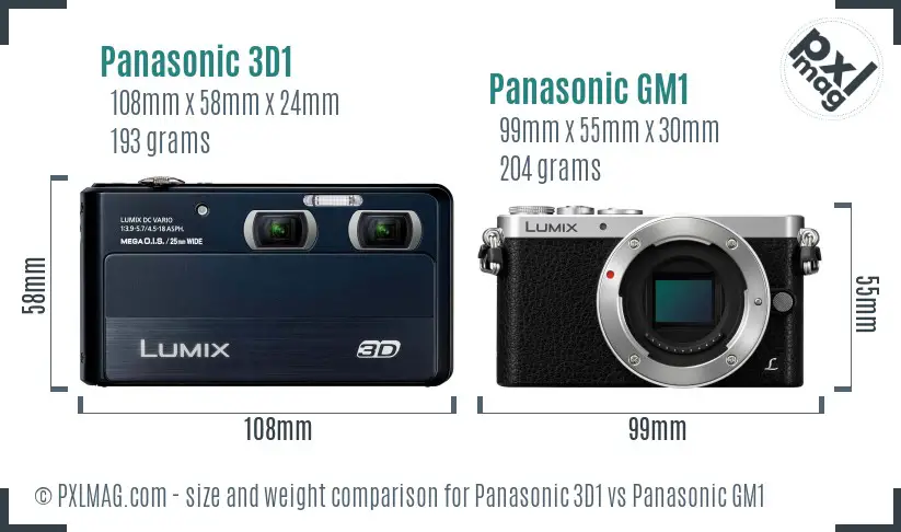 Panasonic 3D1 vs Panasonic GM1 size comparison