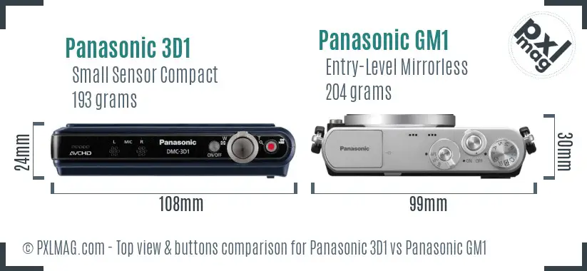 Panasonic 3D1 vs Panasonic GM1 top view buttons comparison