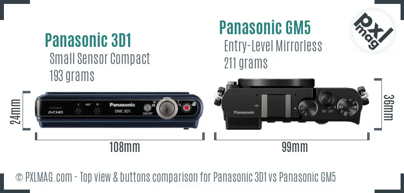 Panasonic 3D1 vs Panasonic GM5 top view buttons comparison