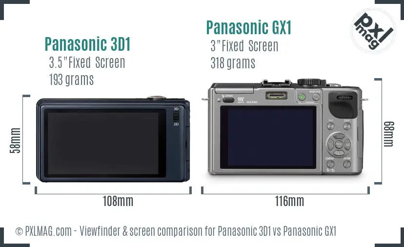 Panasonic 3D1 vs Panasonic GX1 Screen and Viewfinder comparison Panasonic 3D1 vs Panasonic GX1 Screen and Viewfinder comparison