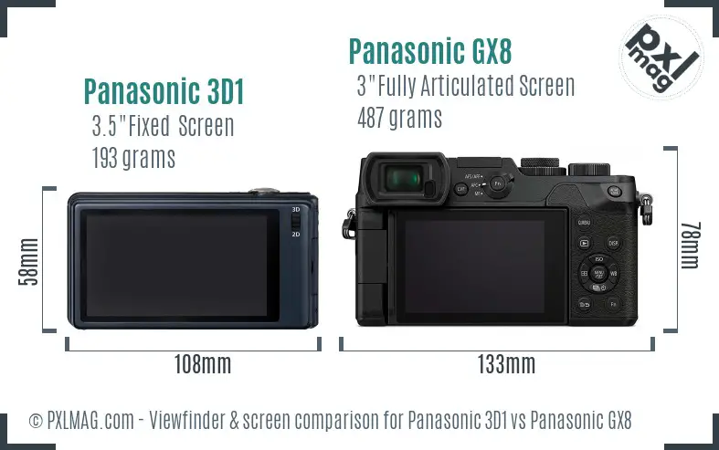 Panasonic 3D1 vs Panasonic GX8 Screen and Viewfinder comparison