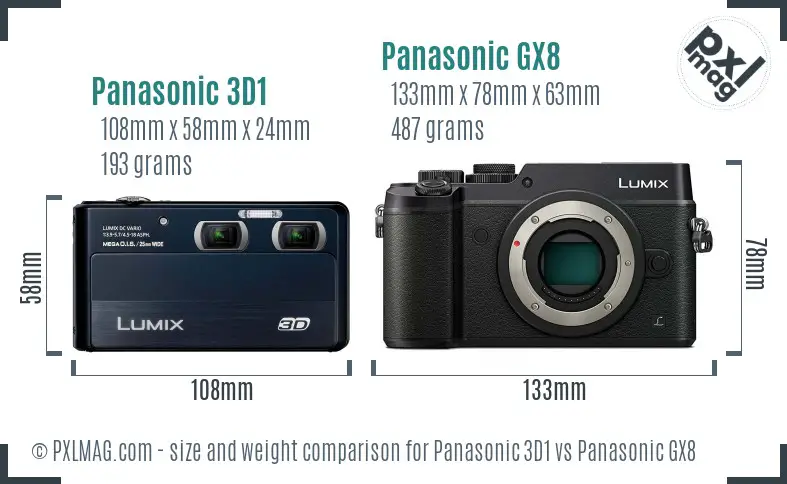 Panasonic 3D1 vs Panasonic GX8 size comparison