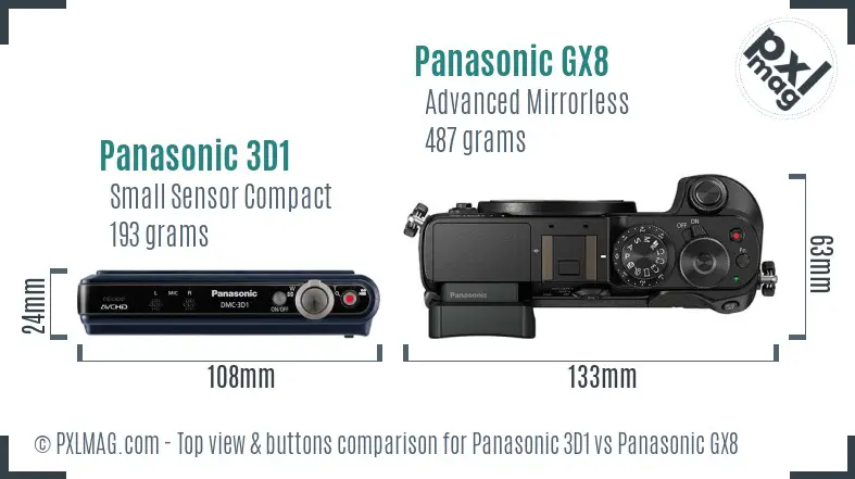 Panasonic 3D1 vs Panasonic GX8 top view buttons comparison