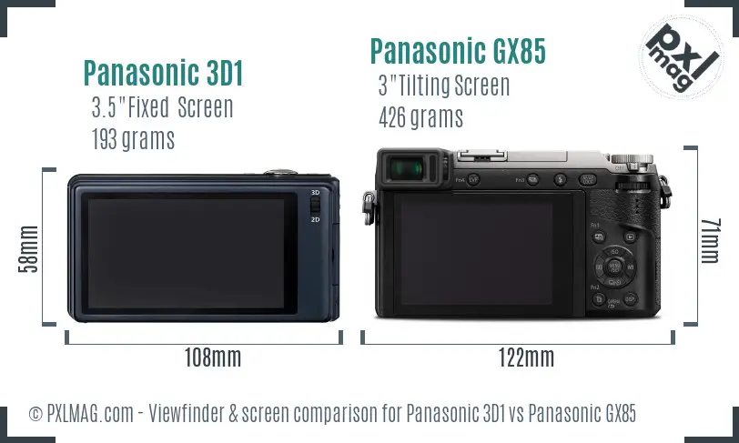 Panasonic 3D1 vs Panasonic GX85 Screen and Viewfinder comparison