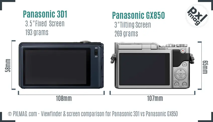 Panasonic 3D1 vs Panasonic GX850 Screen and Viewfinder comparison