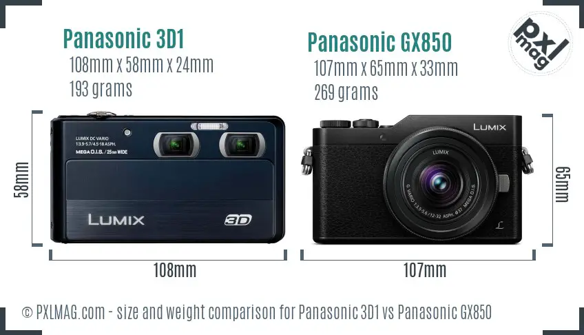 Panasonic 3D1 vs Panasonic GX850 size comparison