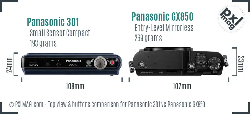 Panasonic 3D1 vs Panasonic GX850 top view buttons comparison