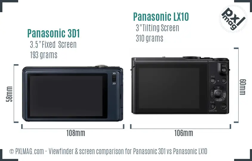 Panasonic 3D1 vs Panasonic LX10 Screen and Viewfinder comparison