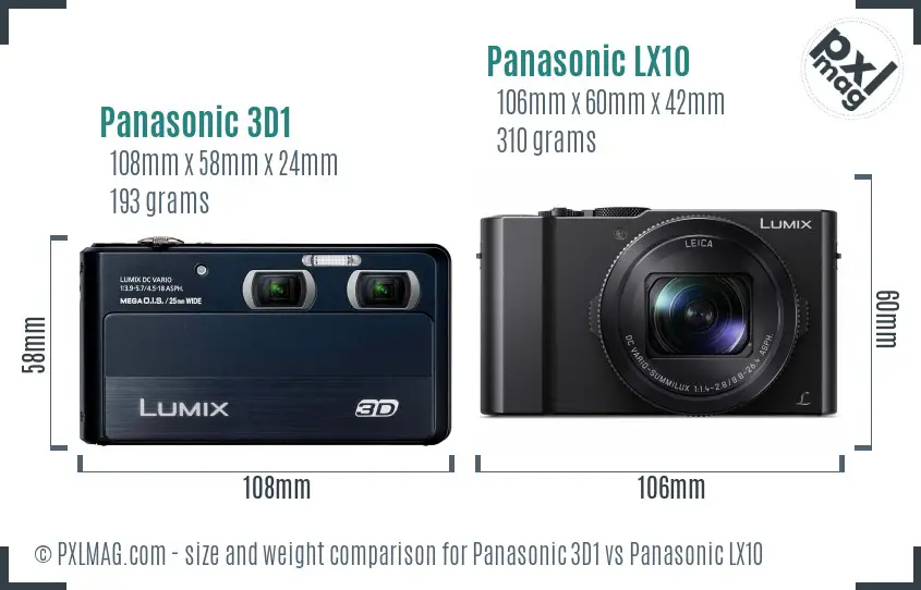 Panasonic 3D1 vs Panasonic LX10 size comparison