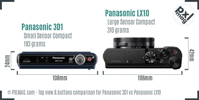 Panasonic 3D1 vs Panasonic LX10 top view buttons comparison