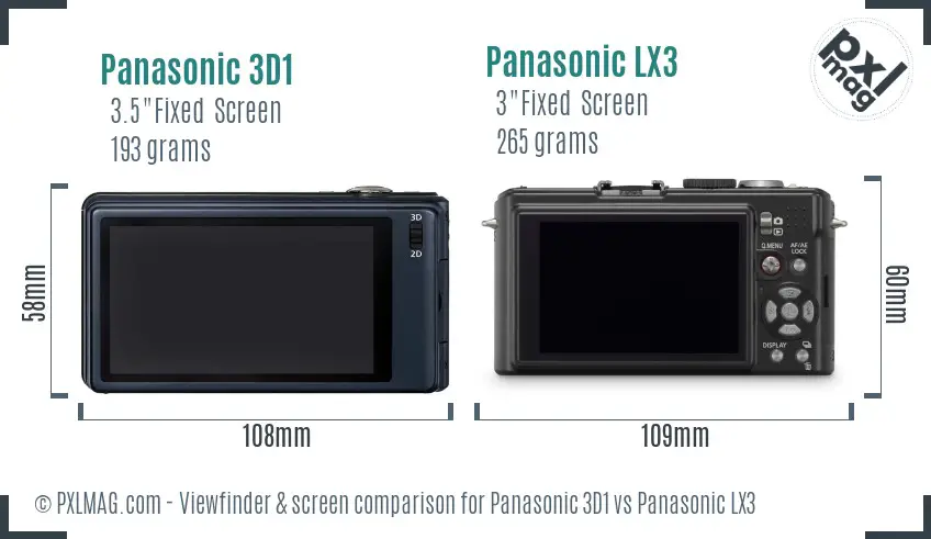 Panasonic 3D1 vs Panasonic LX3 Screen and Viewfinder comparison