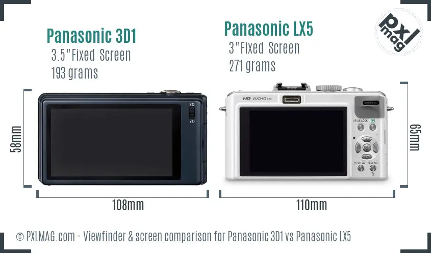 Panasonic 3D1 vs Panasonic LX5 Screen and Viewfinder comparison