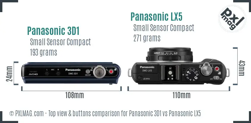 Panasonic 3D1 vs Panasonic LX5 top view buttons comparison