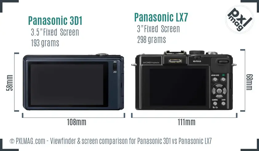 Panasonic 3D1 vs Panasonic LX7 Screen and Viewfinder comparison