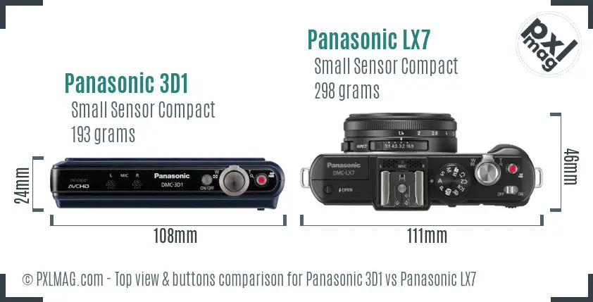 Panasonic 3D1 vs Panasonic LX7 top view buttons comparison