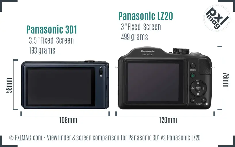 Panasonic 3D1 vs Panasonic LZ20 Screen and Viewfinder comparison Panasonic 3D1 vs Panasonic LZ20 Screen and Viewfinder comparison