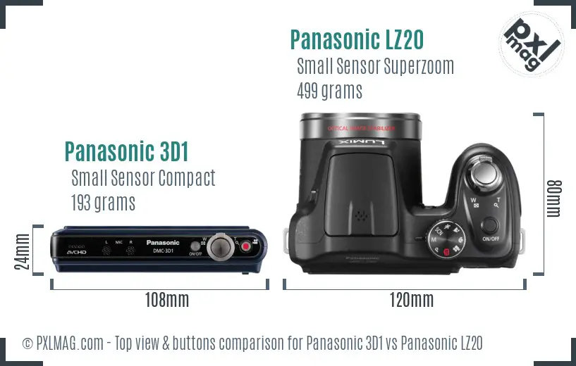 Panasonic 3D1 vs Panasonic LZ20 top view buttons comparison Panasonic 3D1 vs Panasonic LZ20 top view buttons comparison