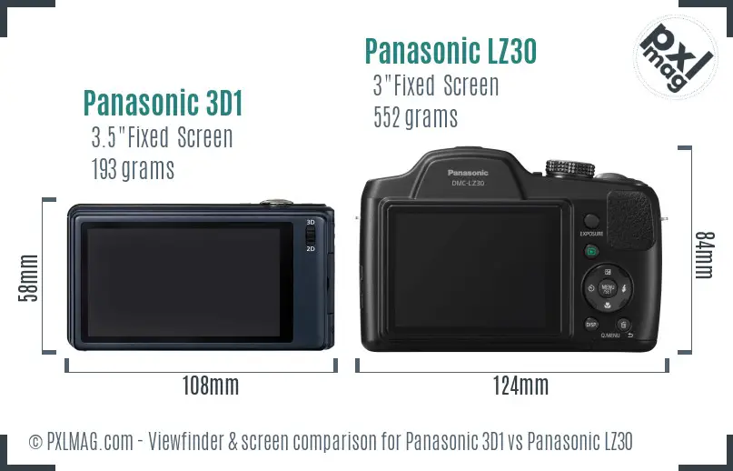 Panasonic 3D1 vs Panasonic LZ30 Screen and Viewfinder comparison