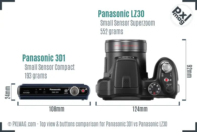 Panasonic 3D1 vs Panasonic LZ30 top view buttons comparison