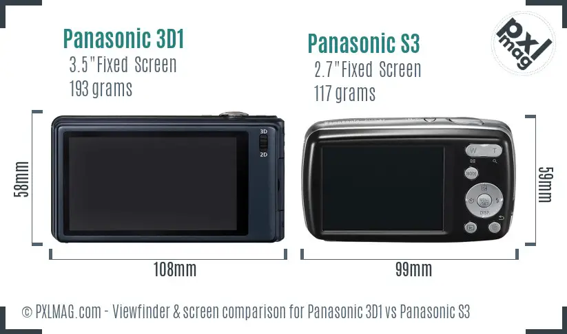 Panasonic 3D1 vs Panasonic S3 Screen and Viewfinder comparison