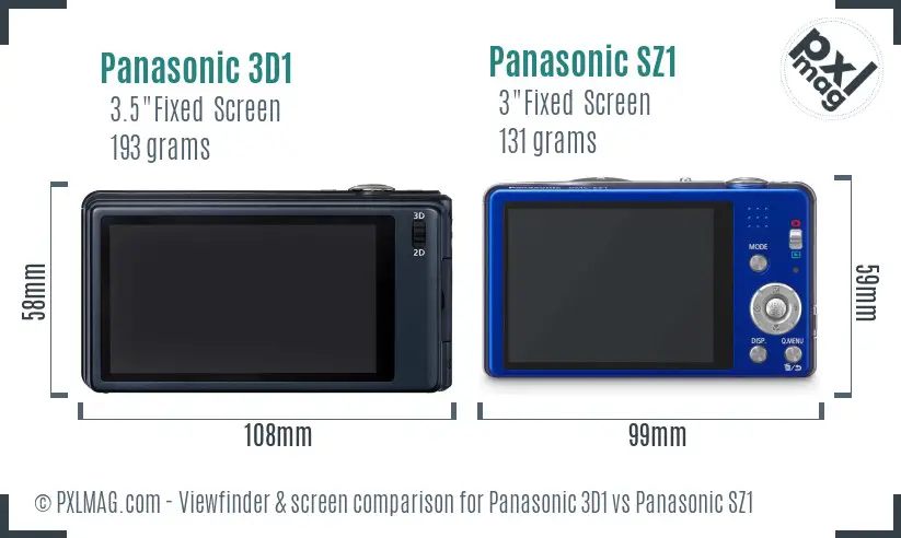 Panasonic 3D1 vs Panasonic SZ1 Screen and Viewfinder comparison