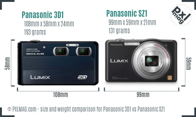 Panasonic 3D1 vs Panasonic SZ1 size comparison