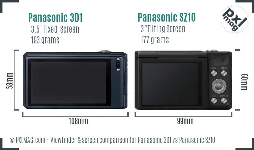 Panasonic 3D1 vs Panasonic SZ10 Screen and Viewfinder comparison