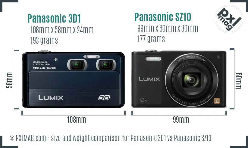 Panasonic 3D1 vs Panasonic SZ10 size comparison