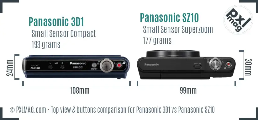 Panasonic 3D1 vs Panasonic SZ10 top view buttons comparison