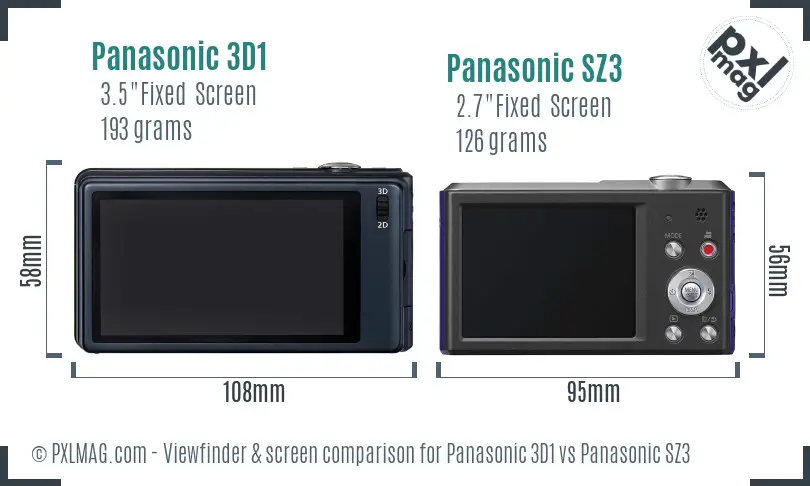 Panasonic 3D1 vs Panasonic SZ3 Screen and Viewfinder comparison