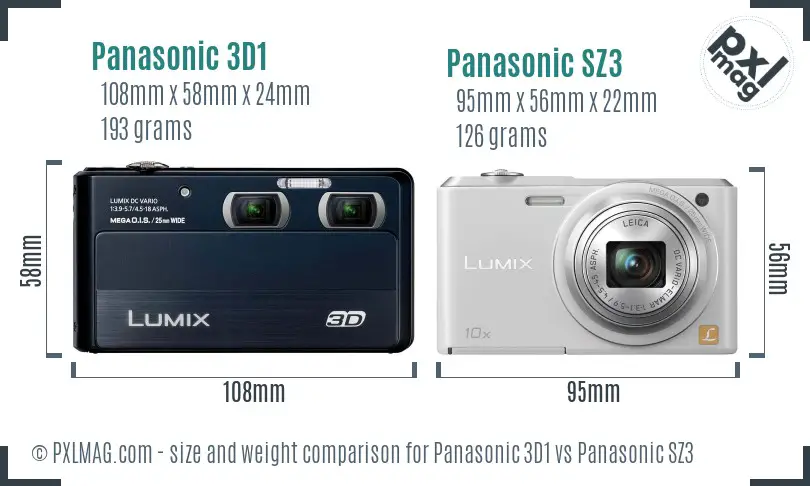 Panasonic 3D1 vs Panasonic SZ3 size comparison