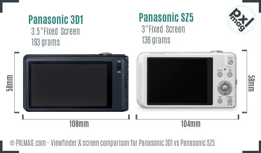 Panasonic 3D1 vs Panasonic SZ5 Screen and Viewfinder comparison