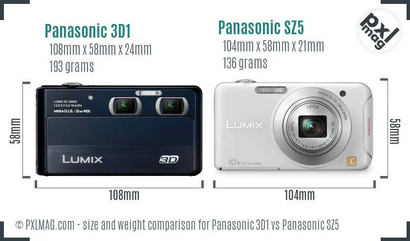 Panasonic 3D1 vs Panasonic SZ5 size comparison