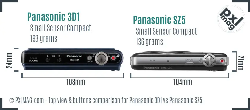 Panasonic 3D1 vs Panasonic SZ5 top view buttons comparison