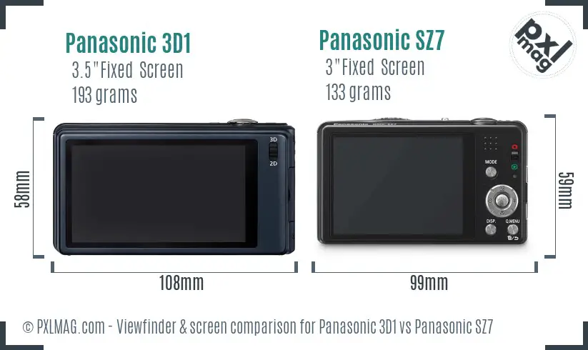 Panasonic 3D1 vs Panasonic SZ7 Screen and Viewfinder comparison