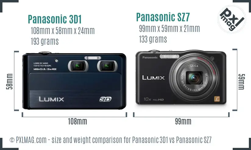 Panasonic 3D1 vs Panasonic SZ7 size comparison