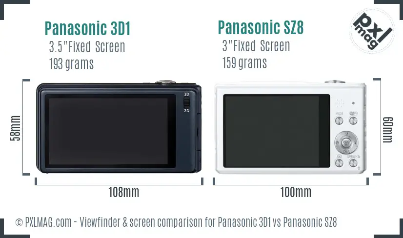 Panasonic 3D1 vs Panasonic SZ8 Screen and Viewfinder comparison