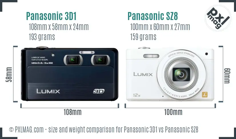 Panasonic 3D1 vs Panasonic SZ8 size comparison