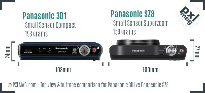 Panasonic 3D1 vs Panasonic SZ8 top view buttons comparison