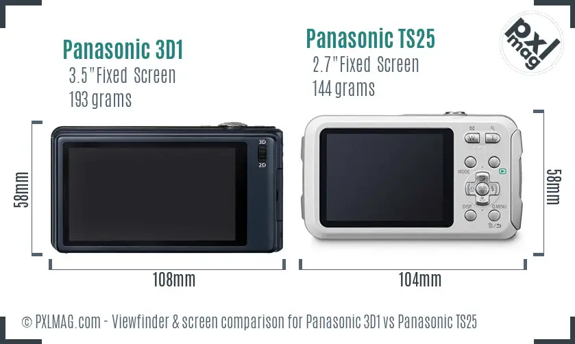 Panasonic 3D1 vs Panasonic TS25 Screen and Viewfinder comparison