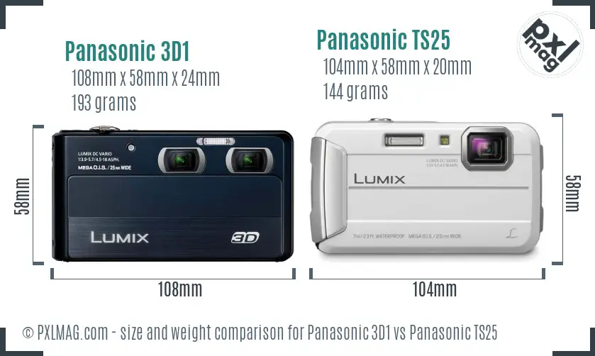 Panasonic 3D1 vs Panasonic TS25 size comparison