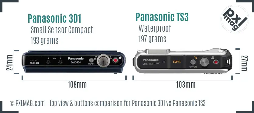 Panasonic 3D1 vs Panasonic TS3 top view buttons comparison