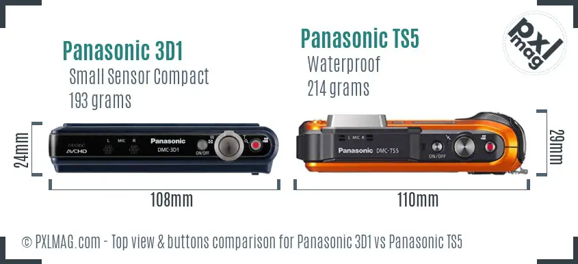 Panasonic 3D1 vs Panasonic TS5 top view buttons comparison