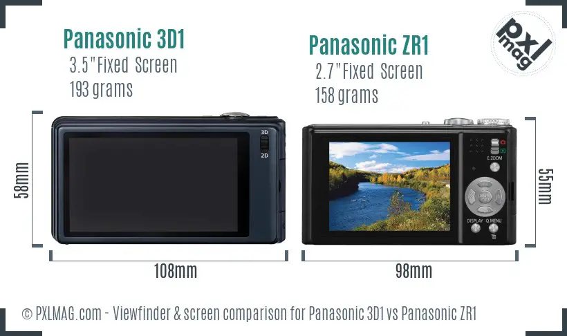 Panasonic 3D1 vs Panasonic ZR1 Screen and Viewfinder comparison