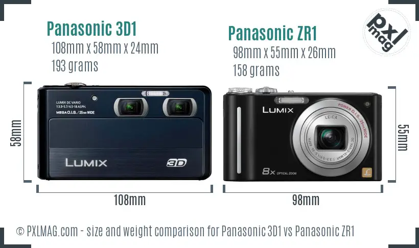 Panasonic 3D1 vs Panasonic ZR1 size comparison