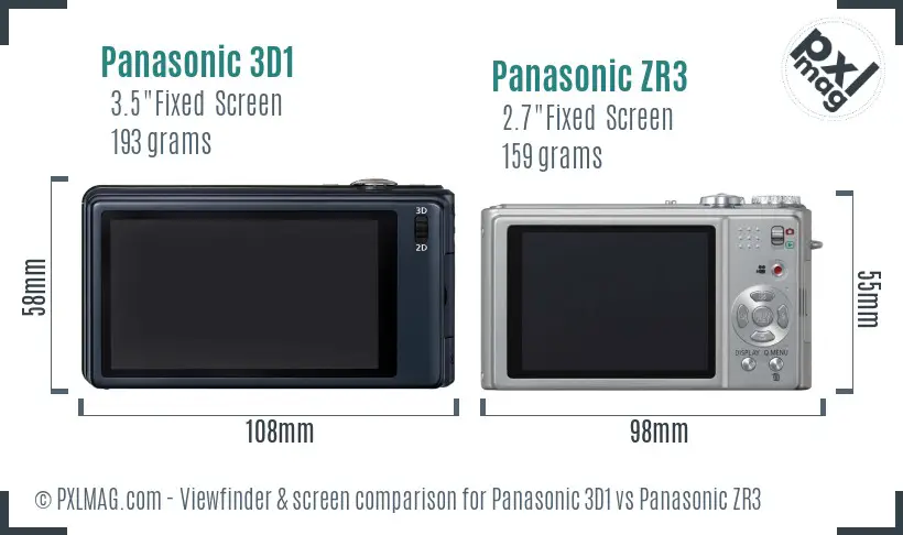 Panasonic 3D1 vs Panasonic ZR3 Screen and Viewfinder comparison