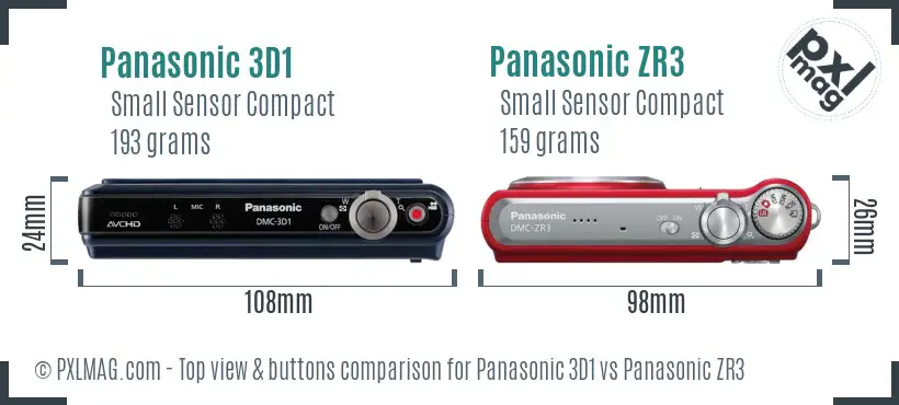 Panasonic 3D1 vs Panasonic ZR3 top view buttons comparison